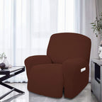 Easy-Going 4 Pieces Oversized Recliner Stretch Sofa Slipcover Sofa Cover Furniture Protector Couch Soft With Elastic Bottom Polyester Spandex Jacquard Fabric Small Checks Coffee, X-Large