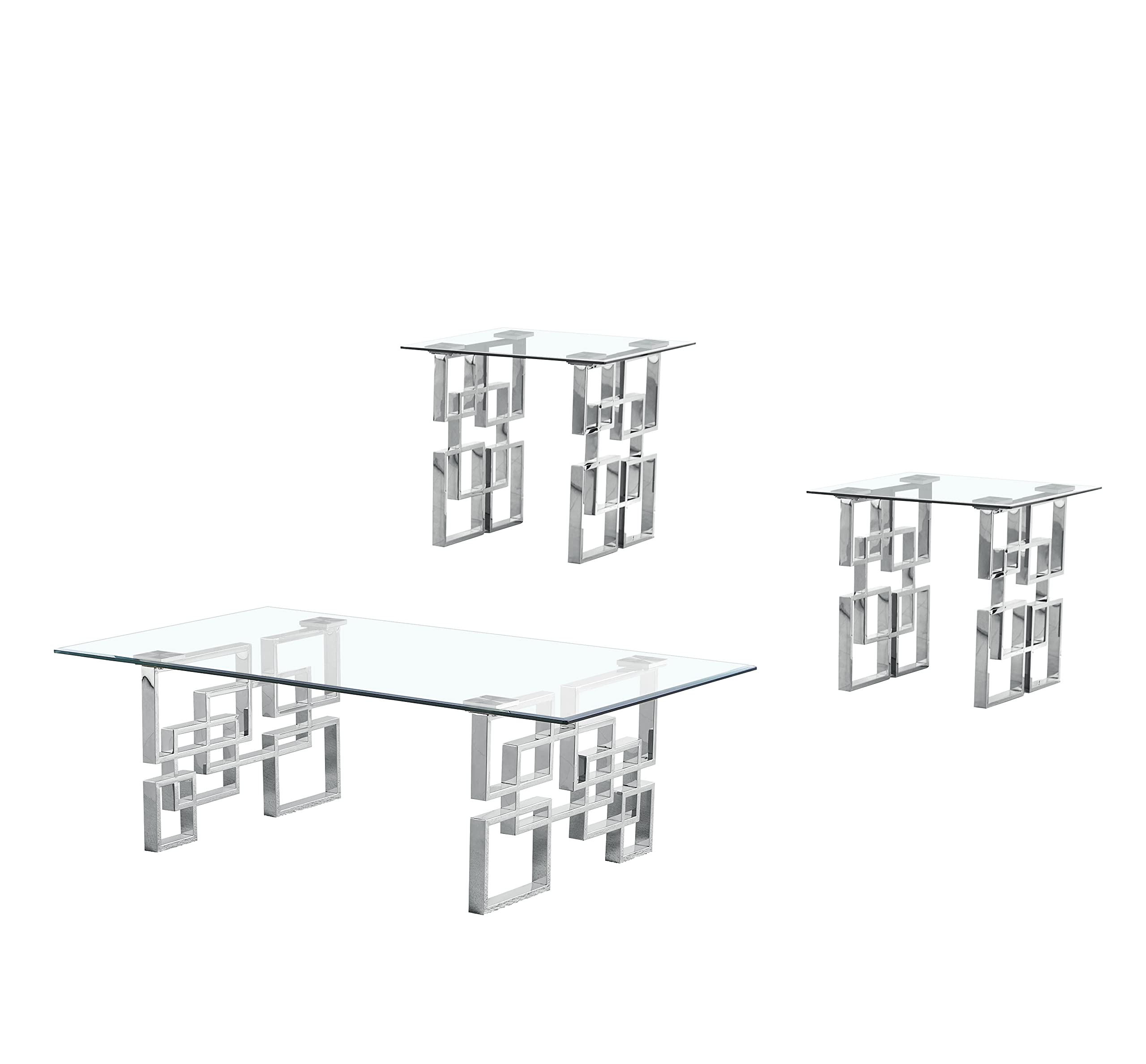 Best Quality Furniture CT233-4-4 Coffee Table Set, Silver