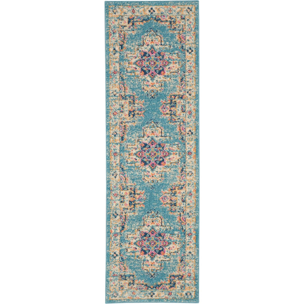 Nourison Passion Light Blue 1'10'' x 6' Area -Rug, Boho, Traditional, Easy -Cleaning, Non Shedding, Bed Room, Living Room, Hallw