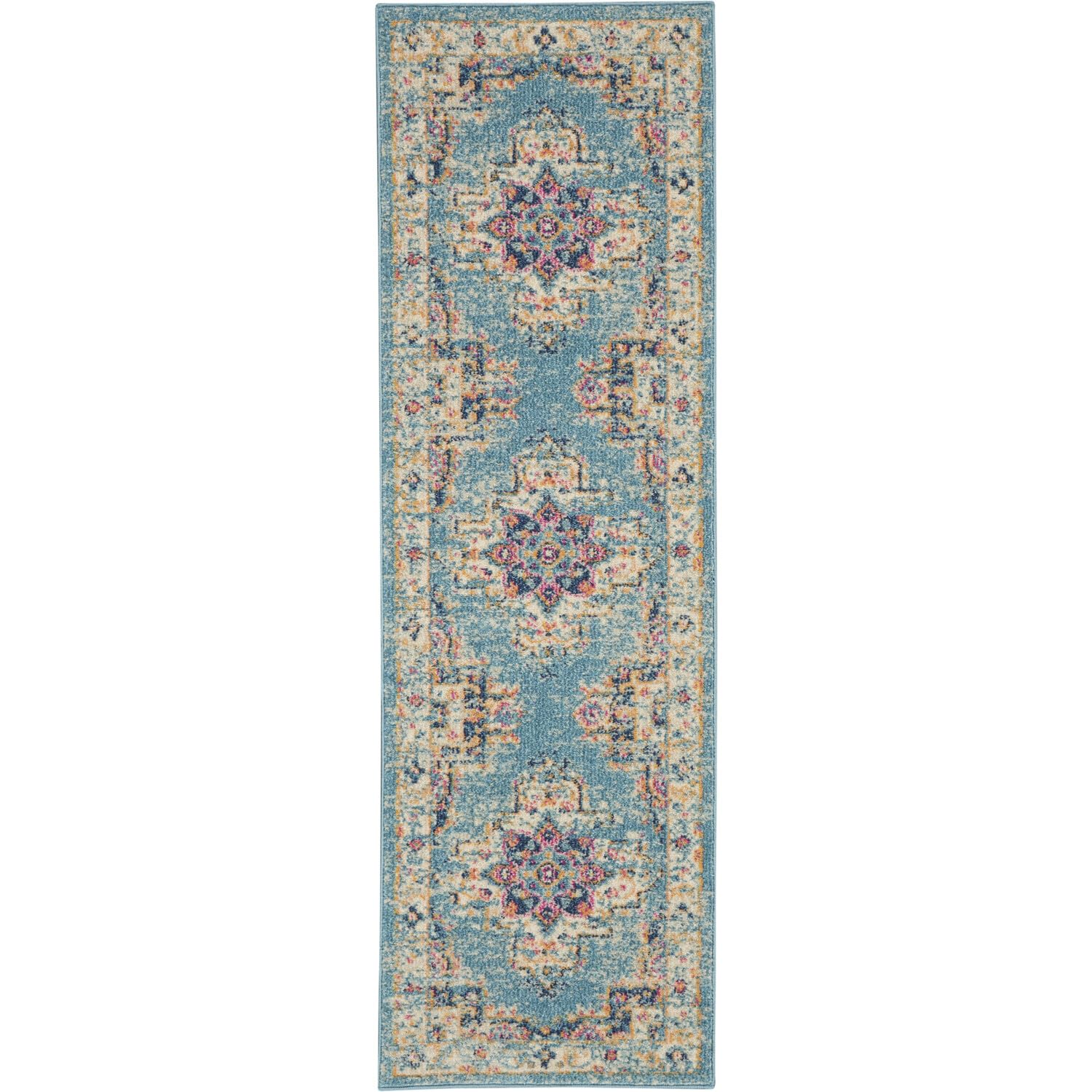 Nourison Passion Light Blue 1'10'' x 6' Area -Rug, Boho, Traditional, Easy -Cleaning, Non Shedding, Bed Room, Living Room, Hallw