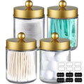 Amolliar 4 Pack Apothecary Jars Bathroom Vanity Storage Organizer Set -Countertop Canister with Stainless Steel Lids &Cute Stick