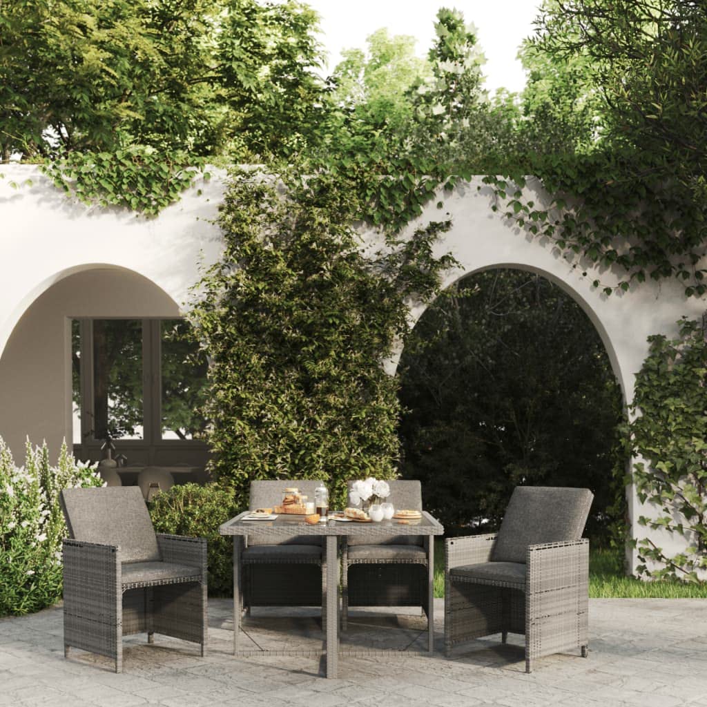 vidaXL Patio Dining Set 5 Piece with Cushions Garden Outdoor Terrace Balcony Dinner Table and Chair Seat Seating Furniture Poly Rattan Gray