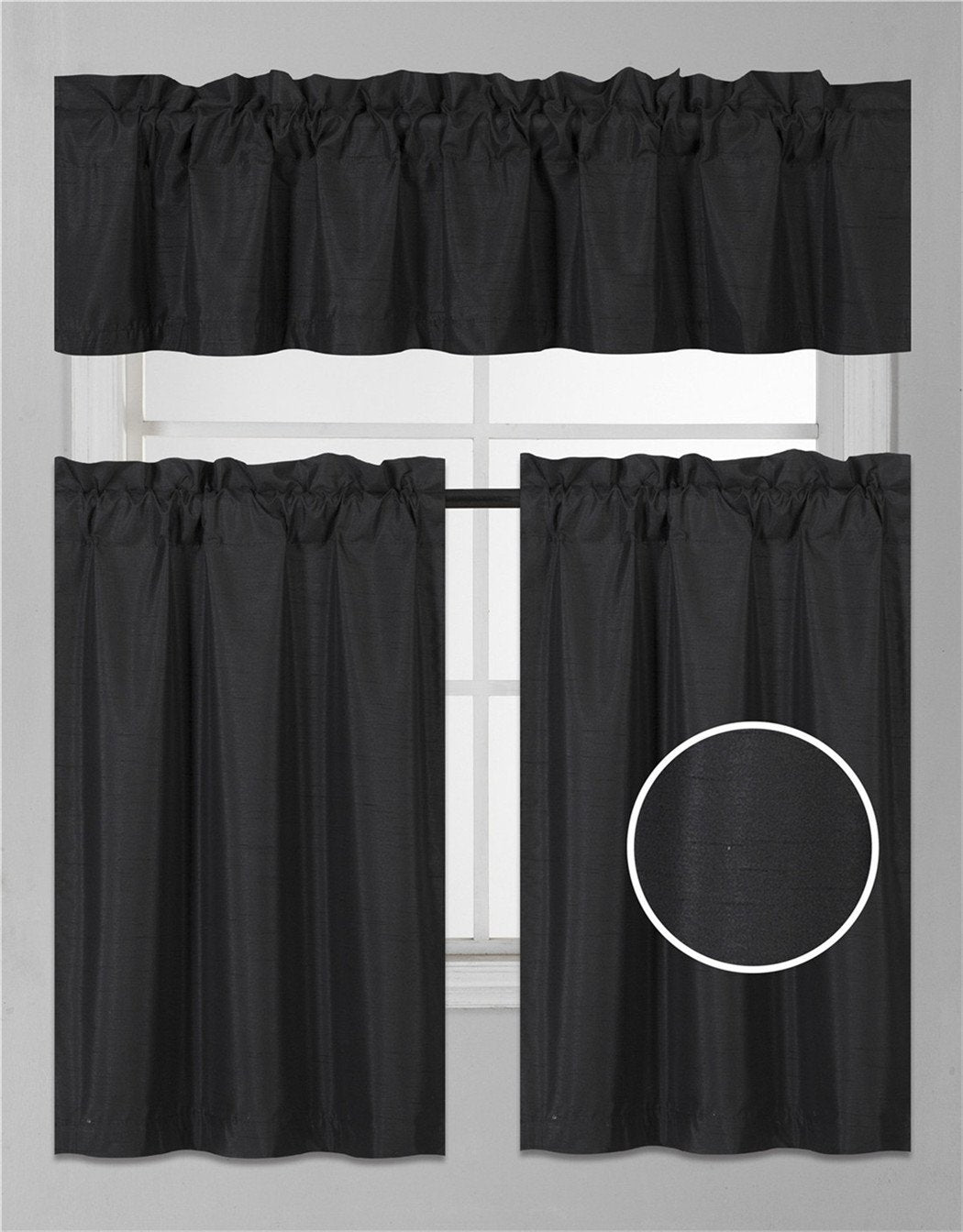 3Pc Set Solid Faux Silk Lined Blackout Rod Pocket Small Kitchen Window Curtain With Valance (K3) (Orange)