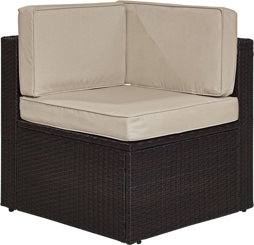 Crosley Furniture Palm Harbor Corner Outdoor Sectional Chair, Wicker Patio Chairs For Porch, Deck, Backyard, Brown With Sand Cushions