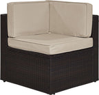 Crosley Furniture Palm Harbor Corner Outdoor Sectional Chair, Wicker Patio Chairs For Porch, Deck, Backyard, Brown With Sand Cushions