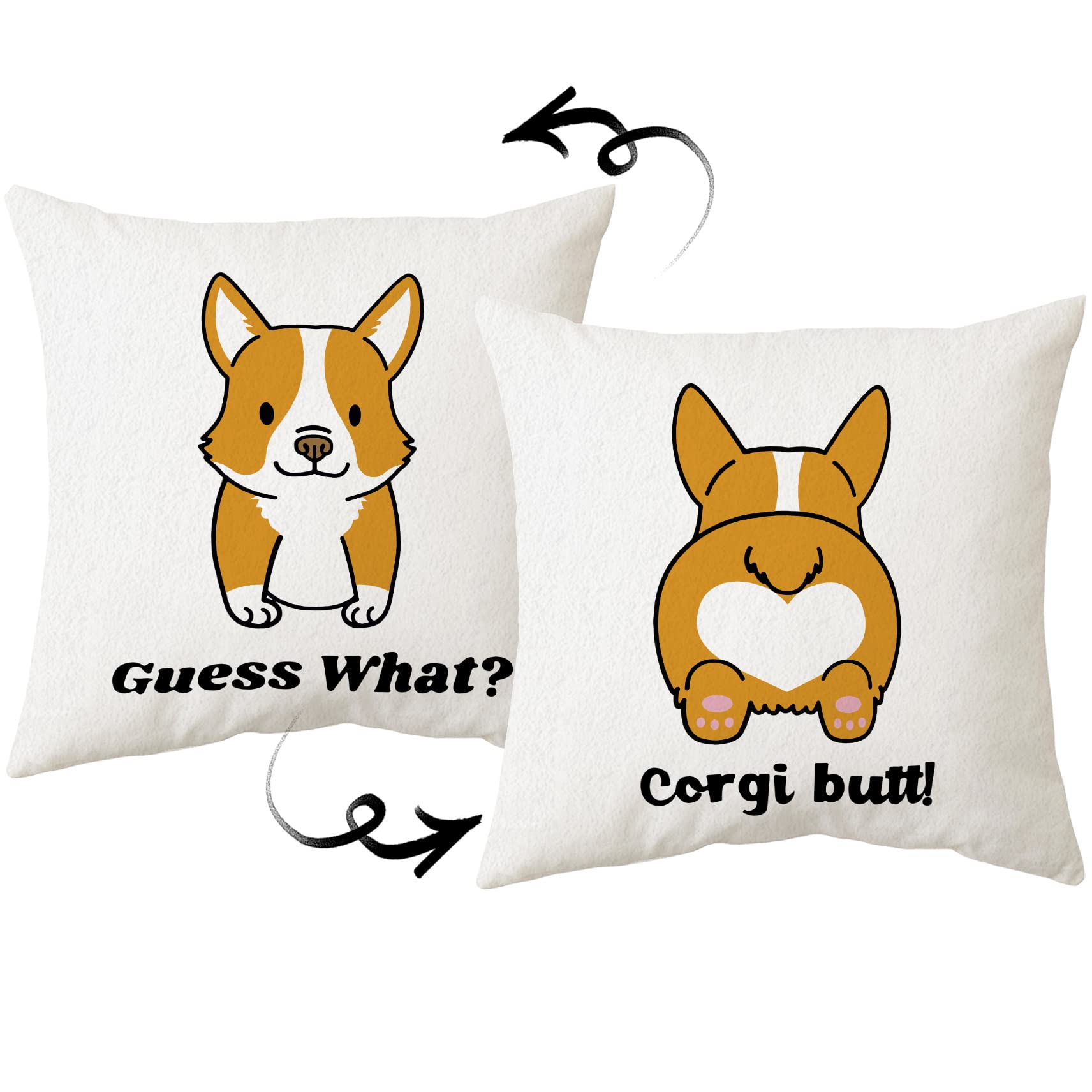 Sidhua Corgi Dog Themed Pillowcase Decorations For Home, Funny Dog Corgi Guess What Throw Pillow Cover 18   X18    Double Sided