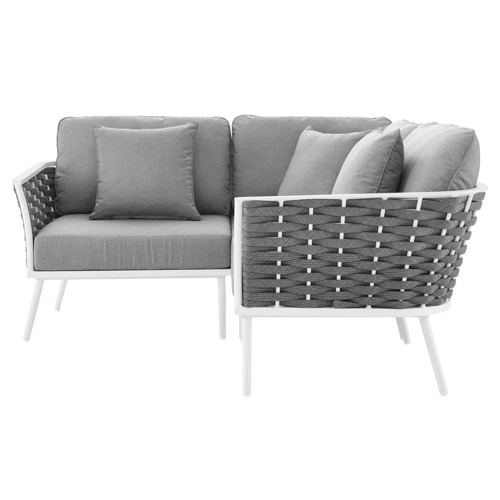 Modway Stance Outdoor Patio Woven Rope Aluminum Small Sectional Sofa in White Gray
