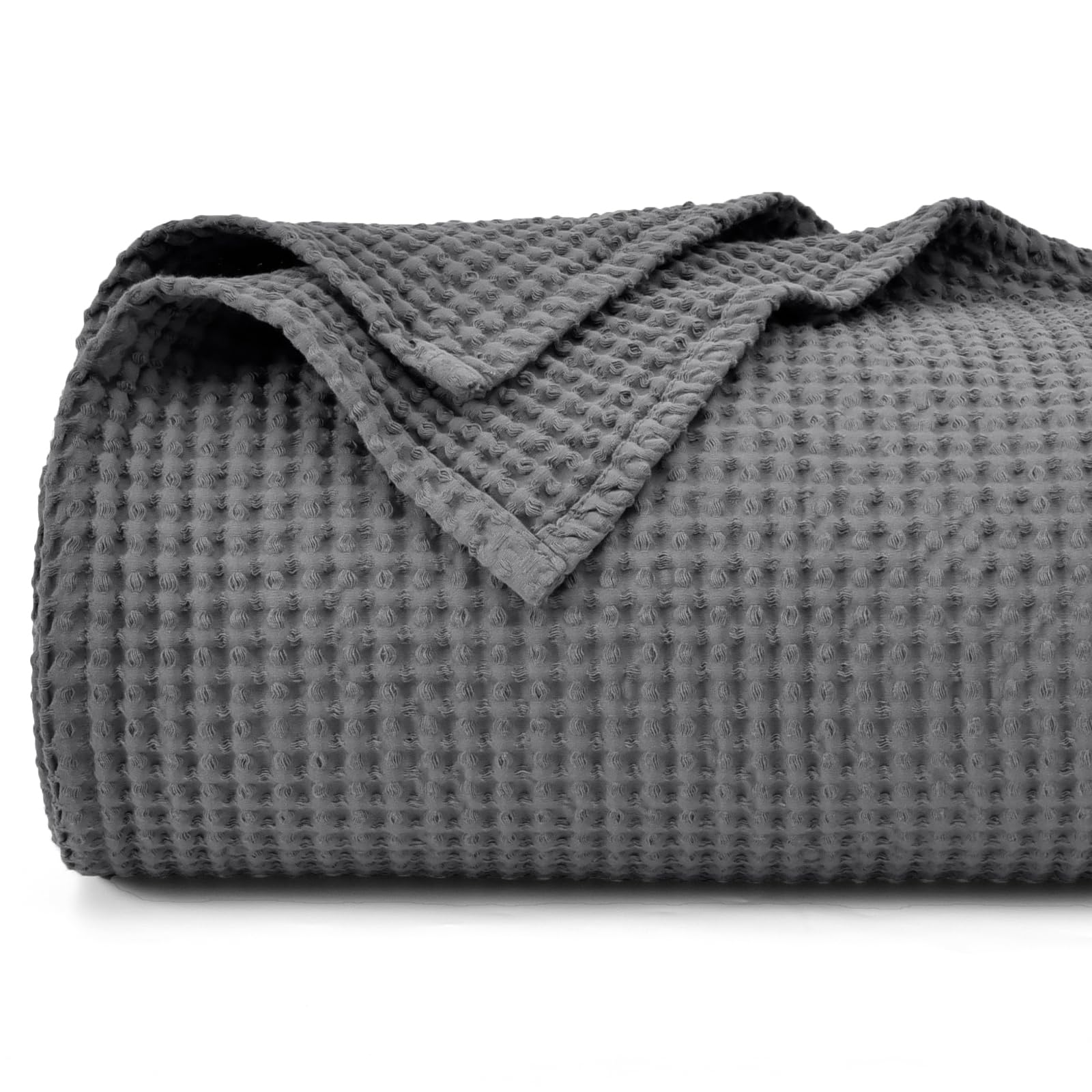 Phf 100% Cotton Waffle Weave Blanket Queen Size 90'X90' - Lightweight Washed Soft Cozy Breathable Throw - Great Layer For Couc