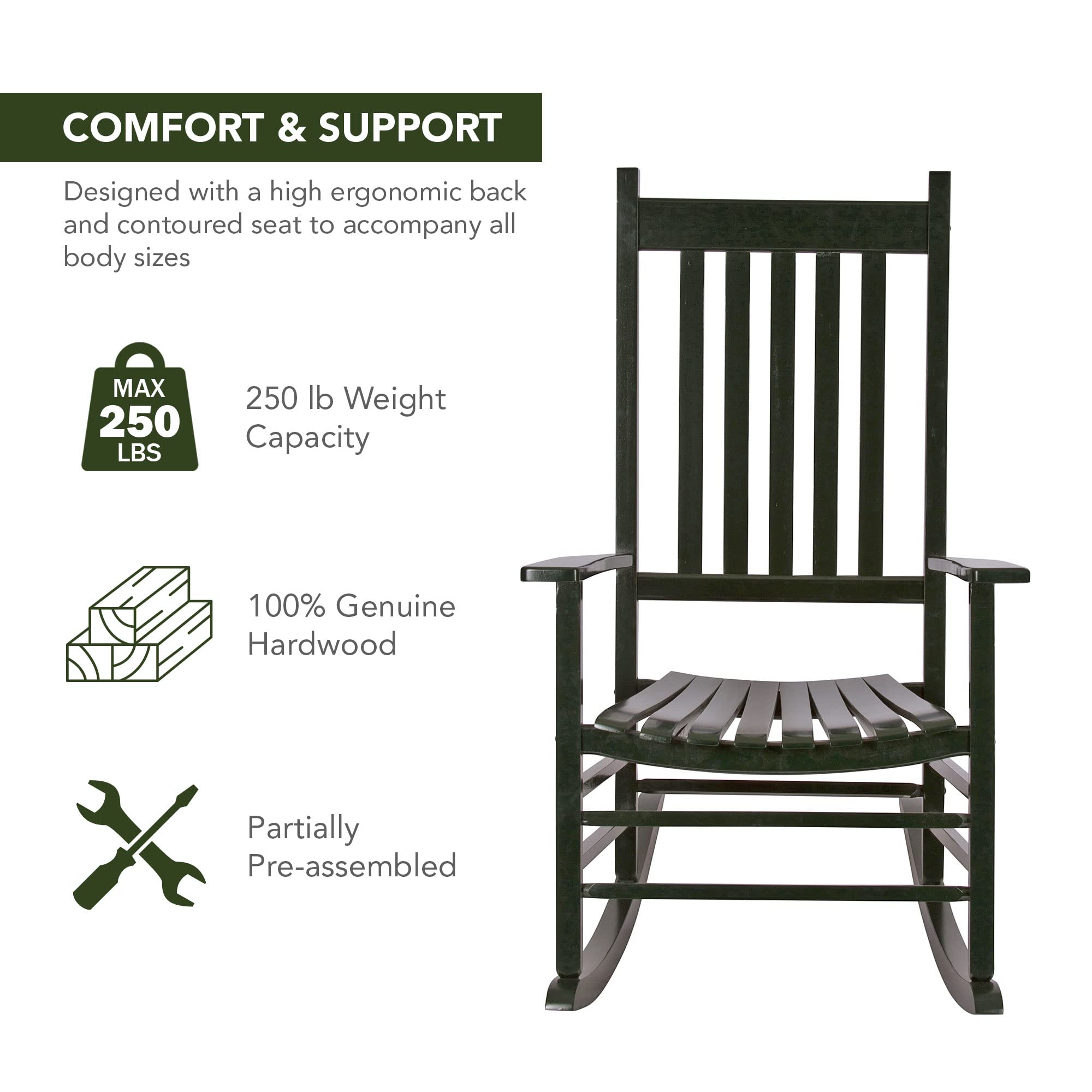 Shine Company Vermont Rocking Chairs, Outdoor Front Porch Rocker Set Of 2, Dark Green