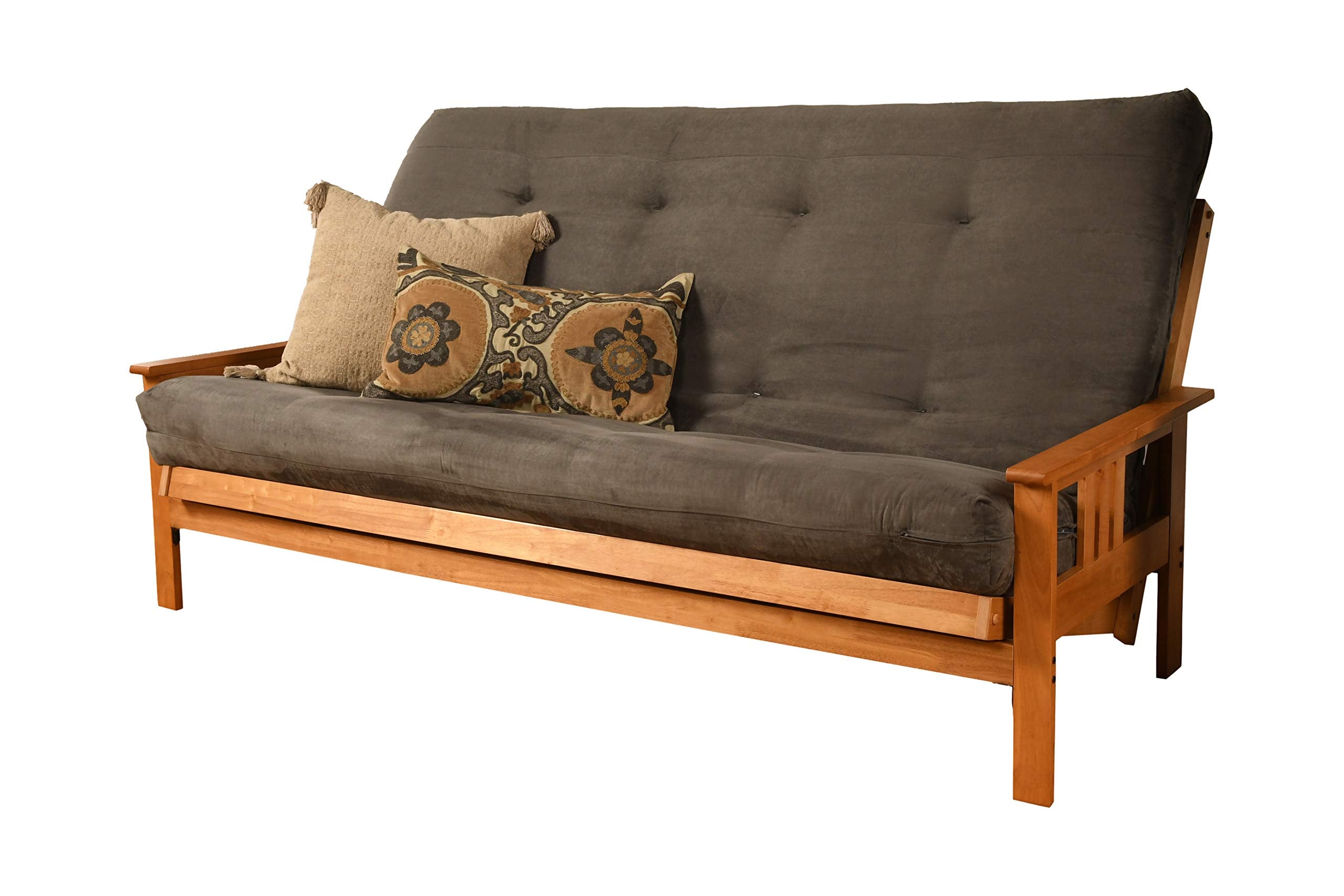Kodiak Furniture Monterey Queen-Size Futon, Butternut Finish With Suede Gray Mattress