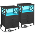 AMHANCIBLE Night Stand Set 2, LED Nightstand with Charging Station, End Tables Living Room with Fabric Drawers, Bedside Table fo