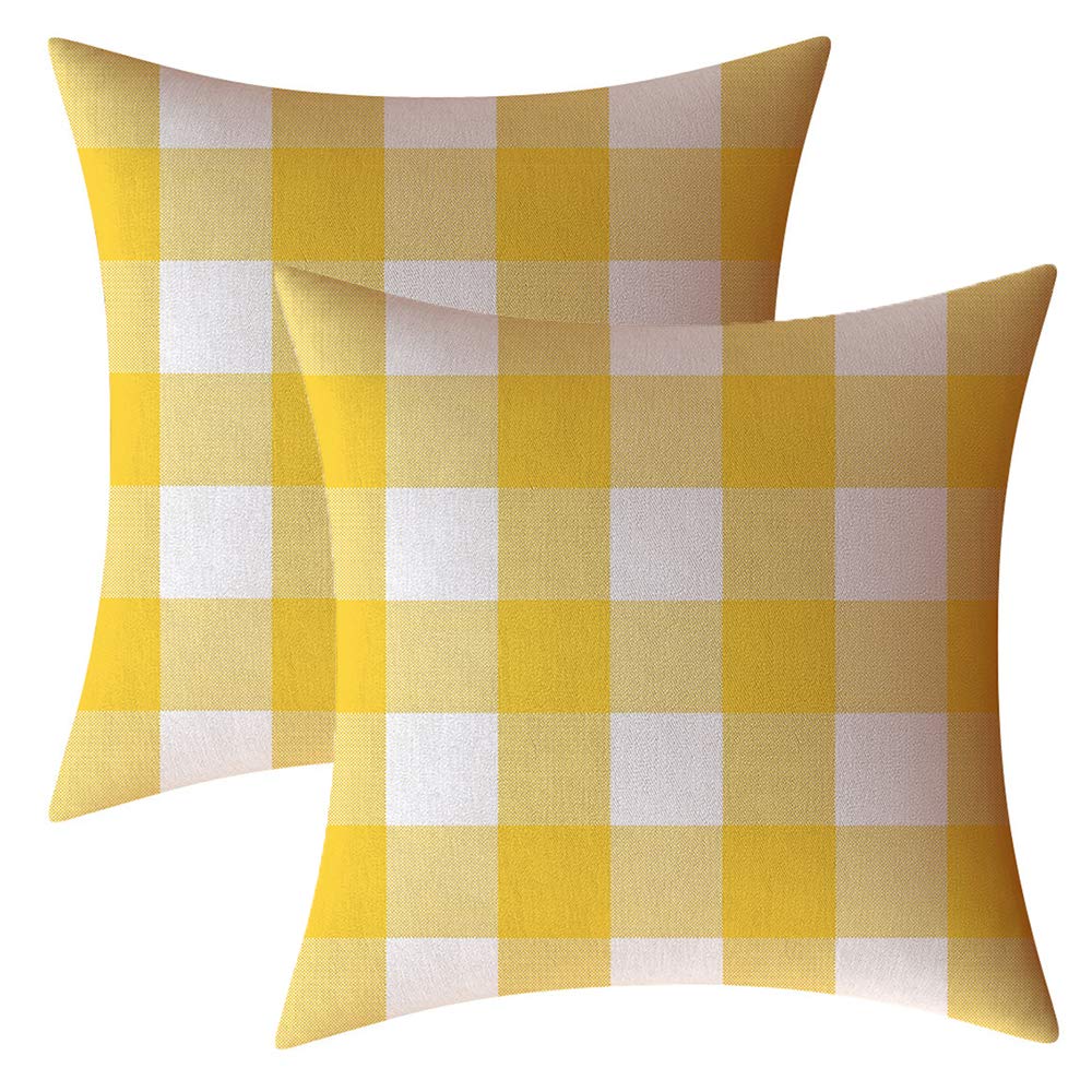 Ahahm Lemon Yellow And White Buffalo Check Plaid Throw Pillow Covers Farmhouse Decorative Throw Pillow Case Indoor Outdoor Cushi