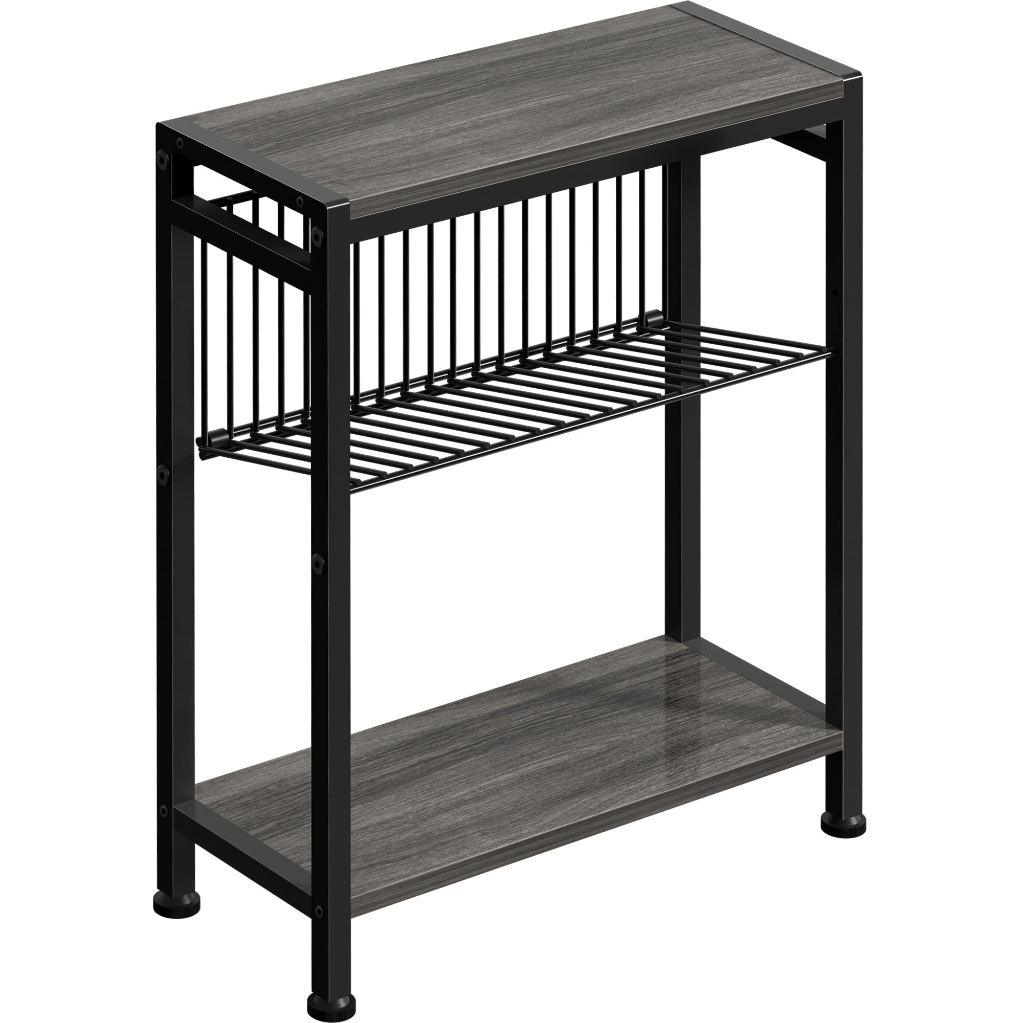 Small End Table For Small Space, 3-Tier Narrow Side Table With Magazine Holder,Small Nightstand, Skinny Snack Couch Table In Liv