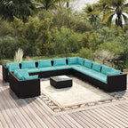 vidaXL 12-Piece Patio Lounge Set - Outdoor Modular Seating with Table, Comfortable Cushions, Water-Resistant Fabric, Black Poly Rattan