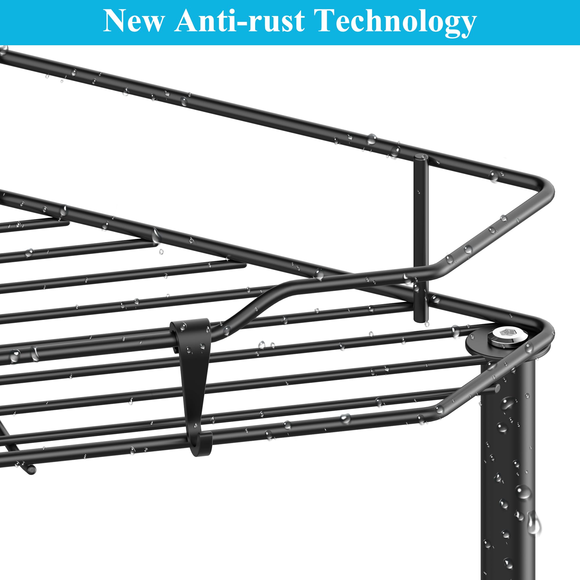 Huggiegems 4 Tier Floor Standing Corner Shower Caddy Organizer Shelf With Hooks, Bathroom Shelves Stand Rack, Black