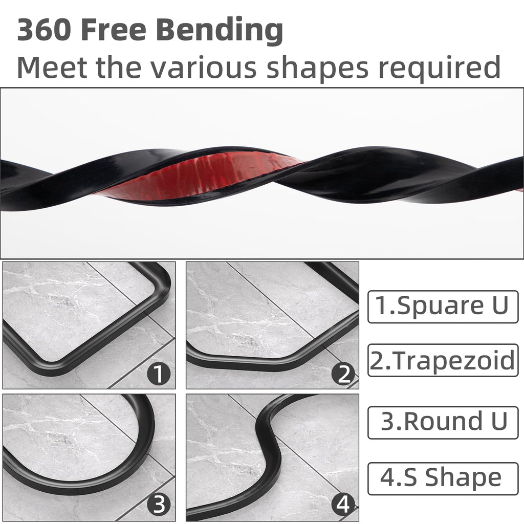 ESUFEIR 78 Inch Black Collapsible Shower Threshold Water Dam Barrier, Self-Adhesive Silicone Splash Guard for Bathroom & Kitchen