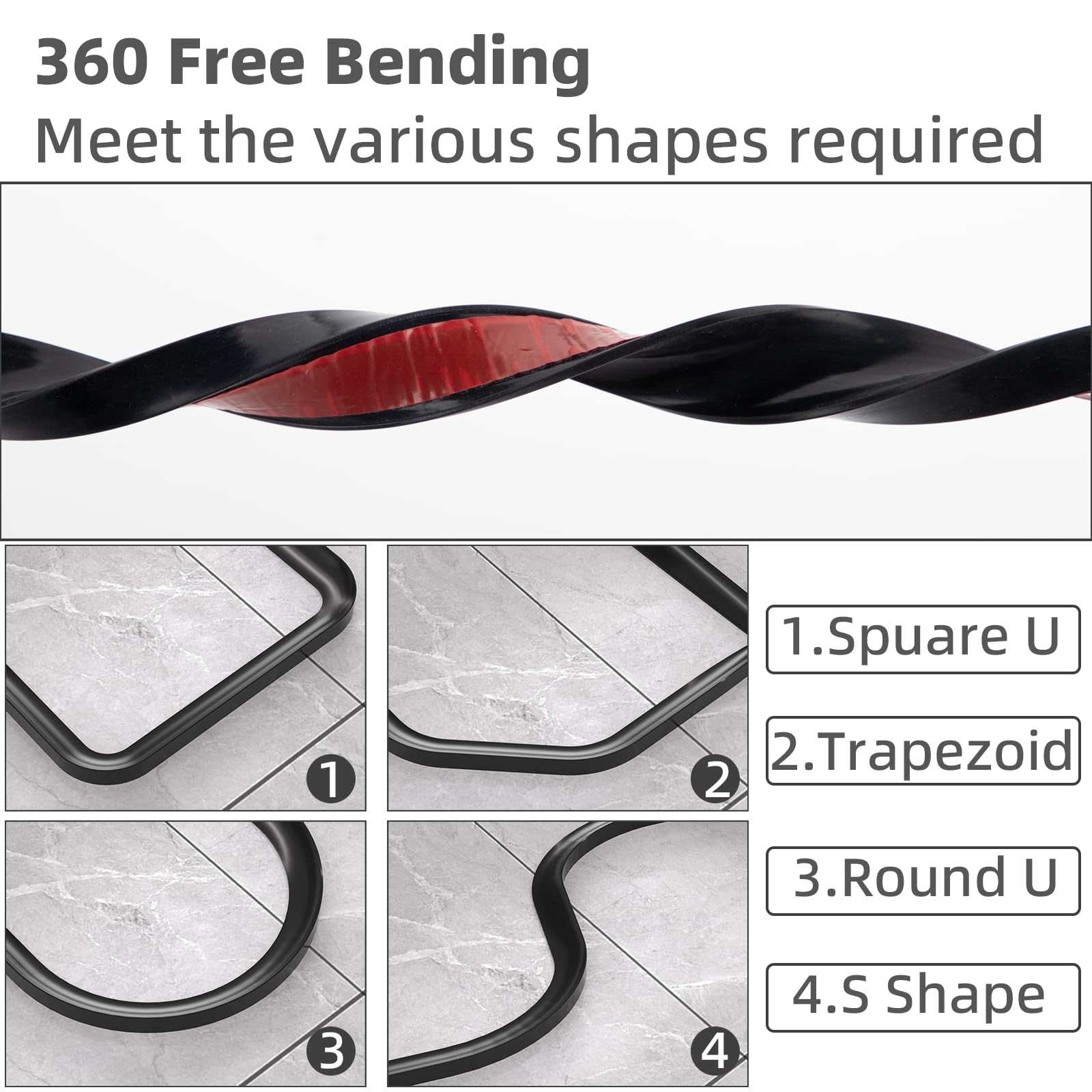 ESUFEIR 78 Inch Black Collapsible Shower Threshold Water Dam Barrier, Self-Adhesive Silicone Splash Guard for Bathroom & Kitchen