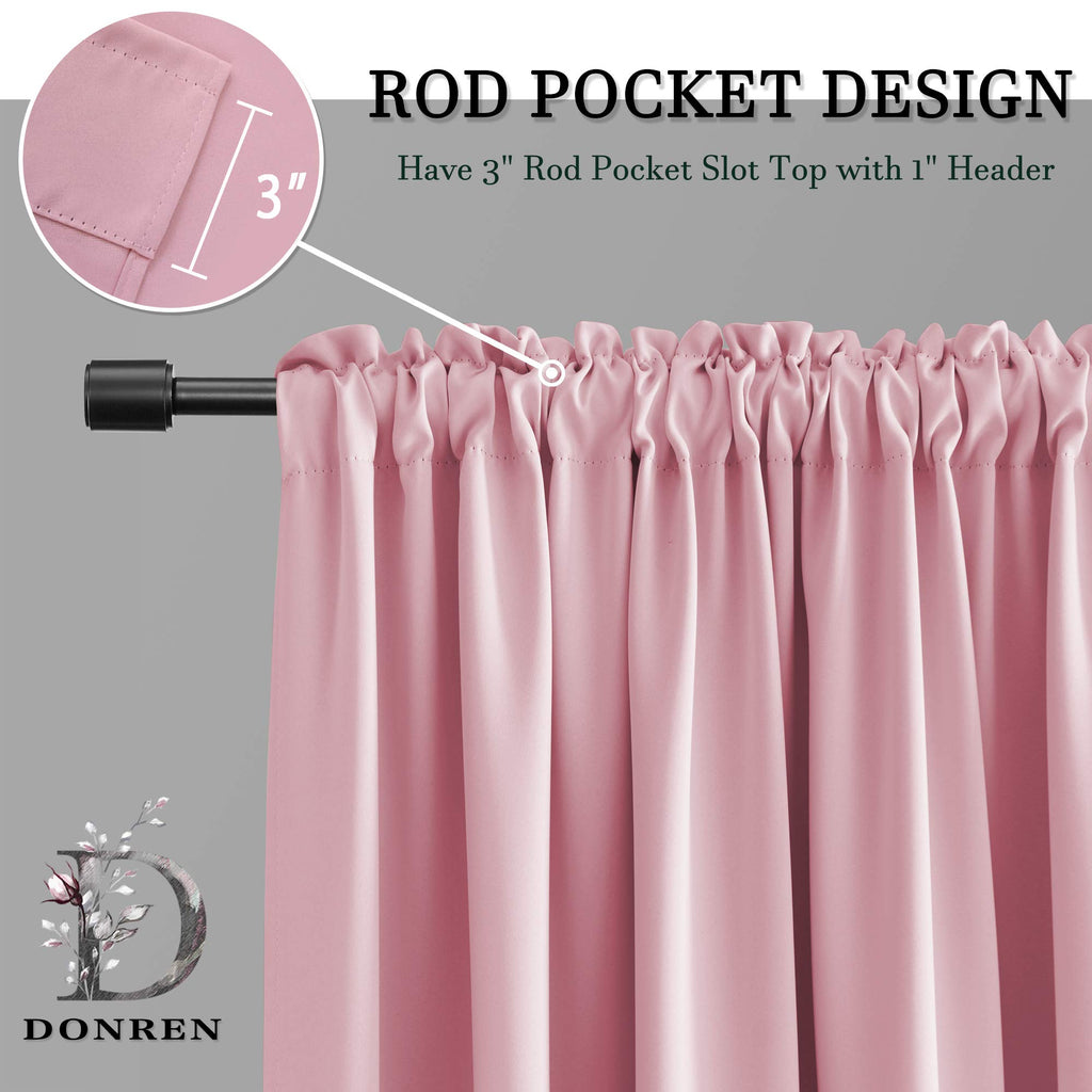 Donren Pink Short Curtains For Girls Room -Rod Pocket Solid Blackout Curtain Tiers For Kids Room (42 Inch X 30 Inch,2 Panels)