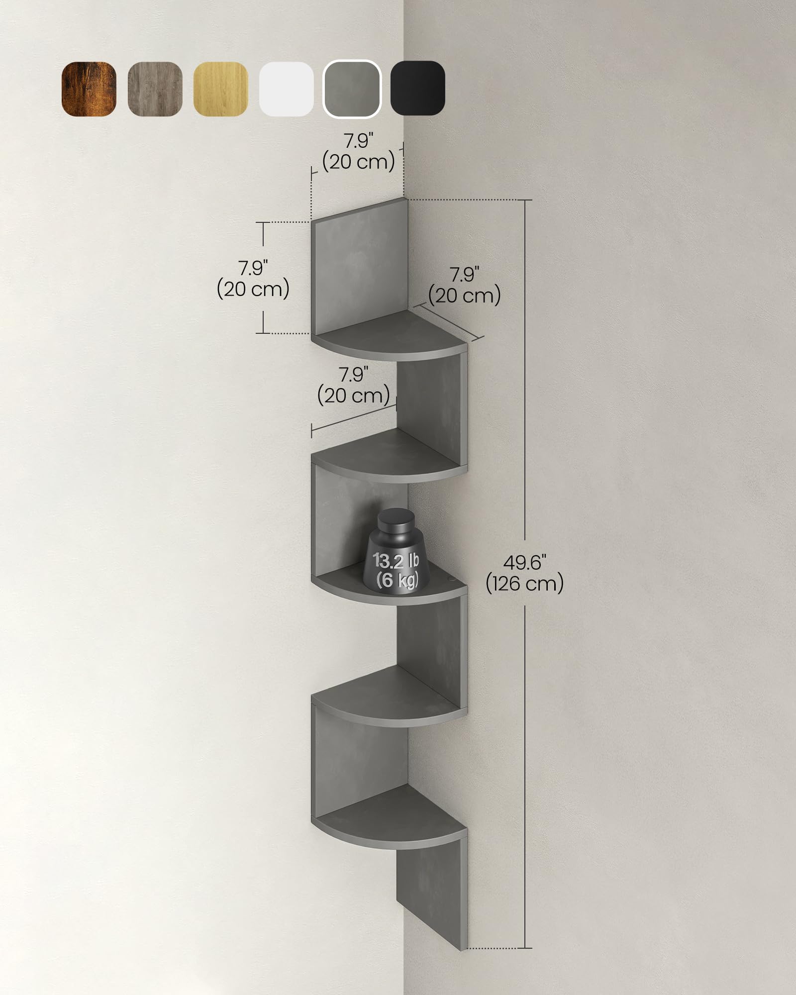 Vasagle Corner Shelf Wall Mount, 5-Tier Floating Corner Bookshelf, Plant Shelf For Bedroom, Living Room, Bathroom, Home Office, Dove Gray