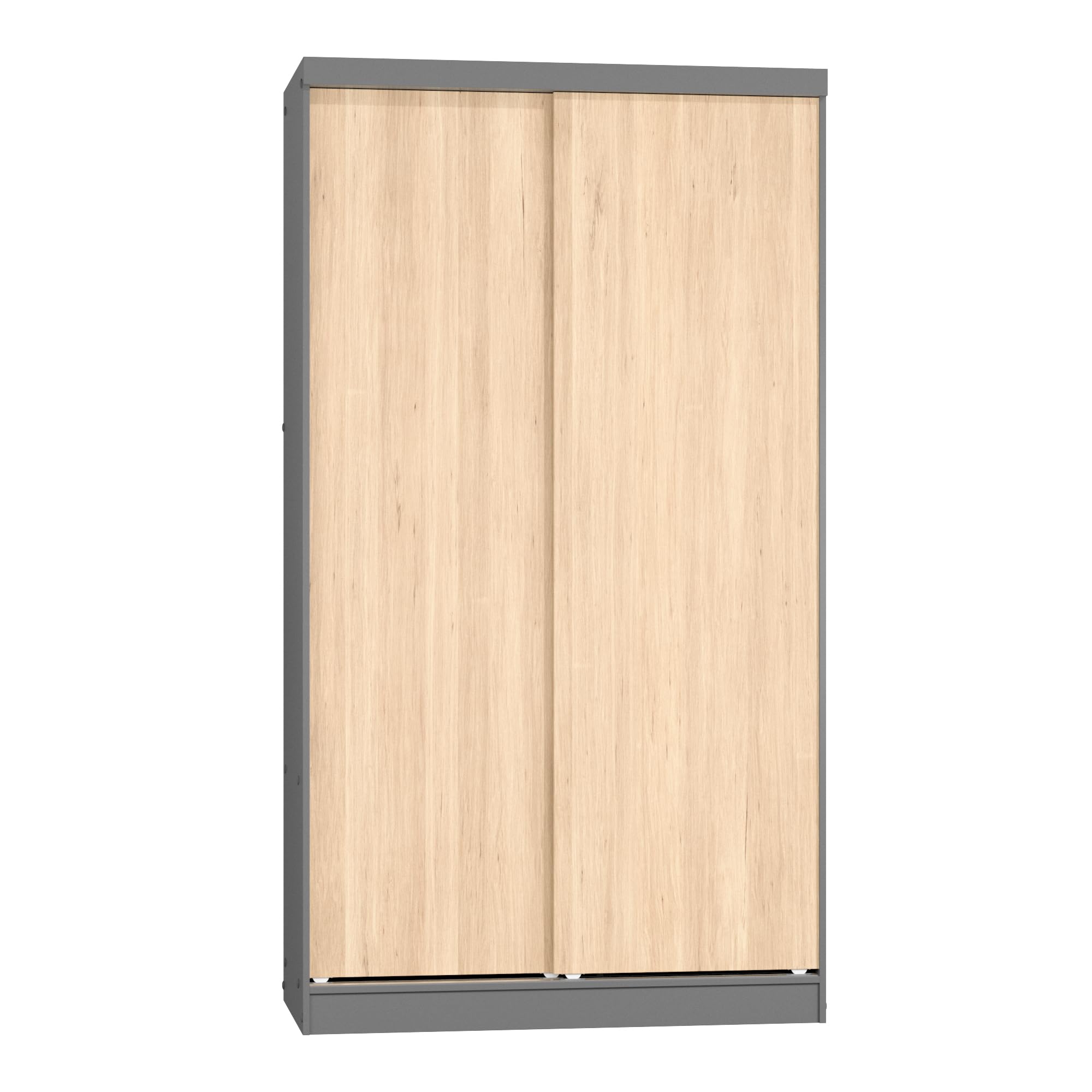 Woodpeckers Furniture And Mattress Modern Wood Double Sliding Door Wardrobe (Natural Oak + Dark Gray)