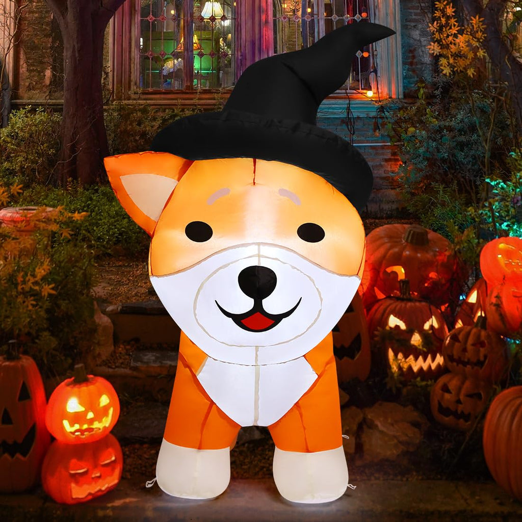 Comin 4 Ft Halloween Inflatables Dog Outdoor Decorations Blow Up Yard Wizard Shiba Inu Dog With Built-In Leds For Indoor Party G