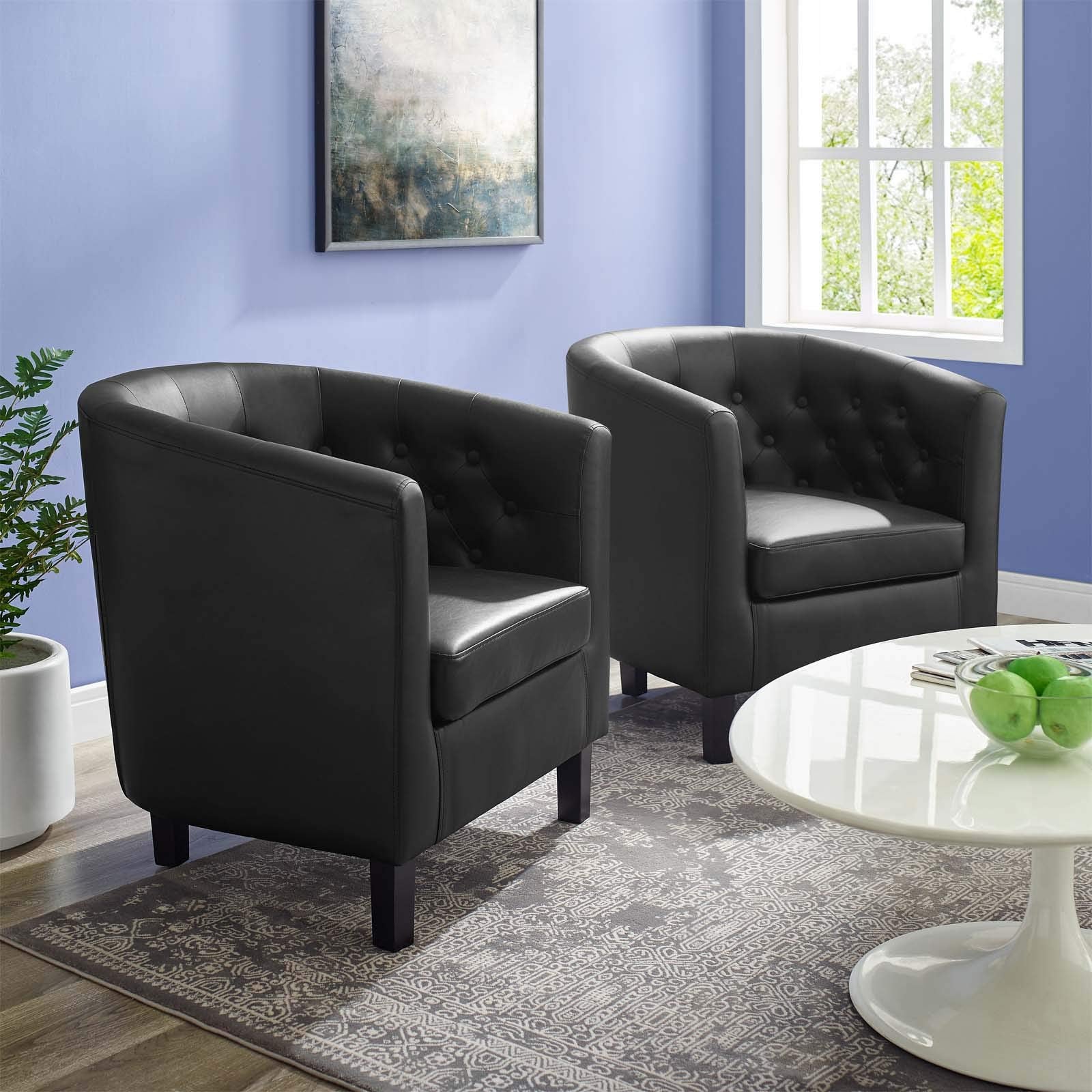 Modway Prospect Upholstered Vinyl Armchair Set of 2, Black