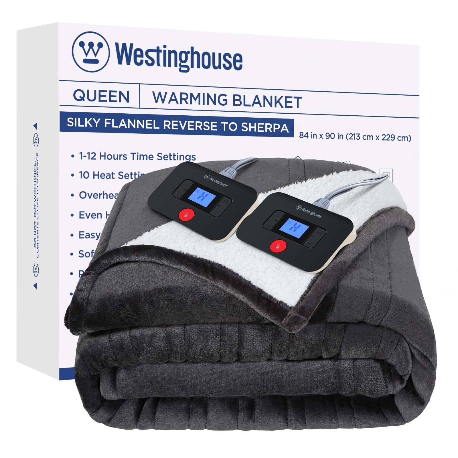 Westinghouse Electric Blanket Heated Blanket | 10 Heating Levels & 1 To 12 Hours Heating Time Settings | Flannel To Sherpa Rever