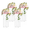 Geetery 4 Pieces 28 Inch Tall Acrylic Vase Wedding Centerpieces Clear Flower Stand Column Geometric Floral Vase Elegant Display 