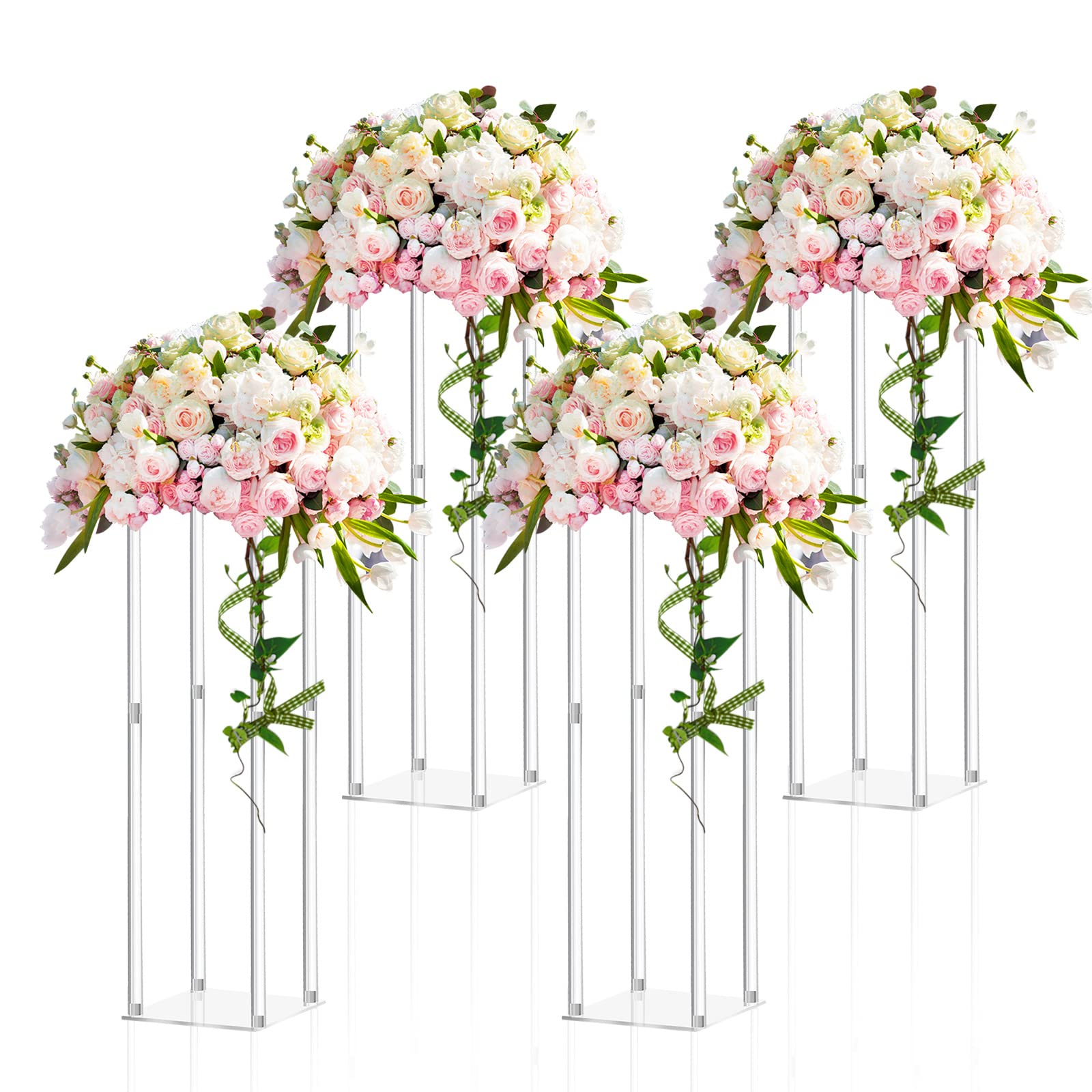 Geetery 4 Pieces 28 Inch Tall Acrylic Vase Wedding Centerpieces Clear Flower Stand Column Geometric Floral Vase Elegant Display 