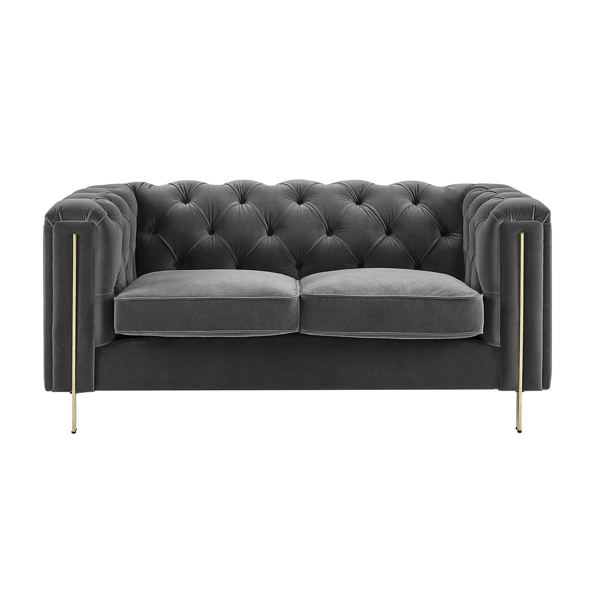 Steve Silver Furniture Charlene Velvet Loveseat, Classic Chesterfield w/Contemporary Twist, Brass Stainless Steel Accents, Ultra-Soft Velvet, Sofa, Living Room, 35.5&quot; D x 66&quot; W x 32&quot; H, Grey