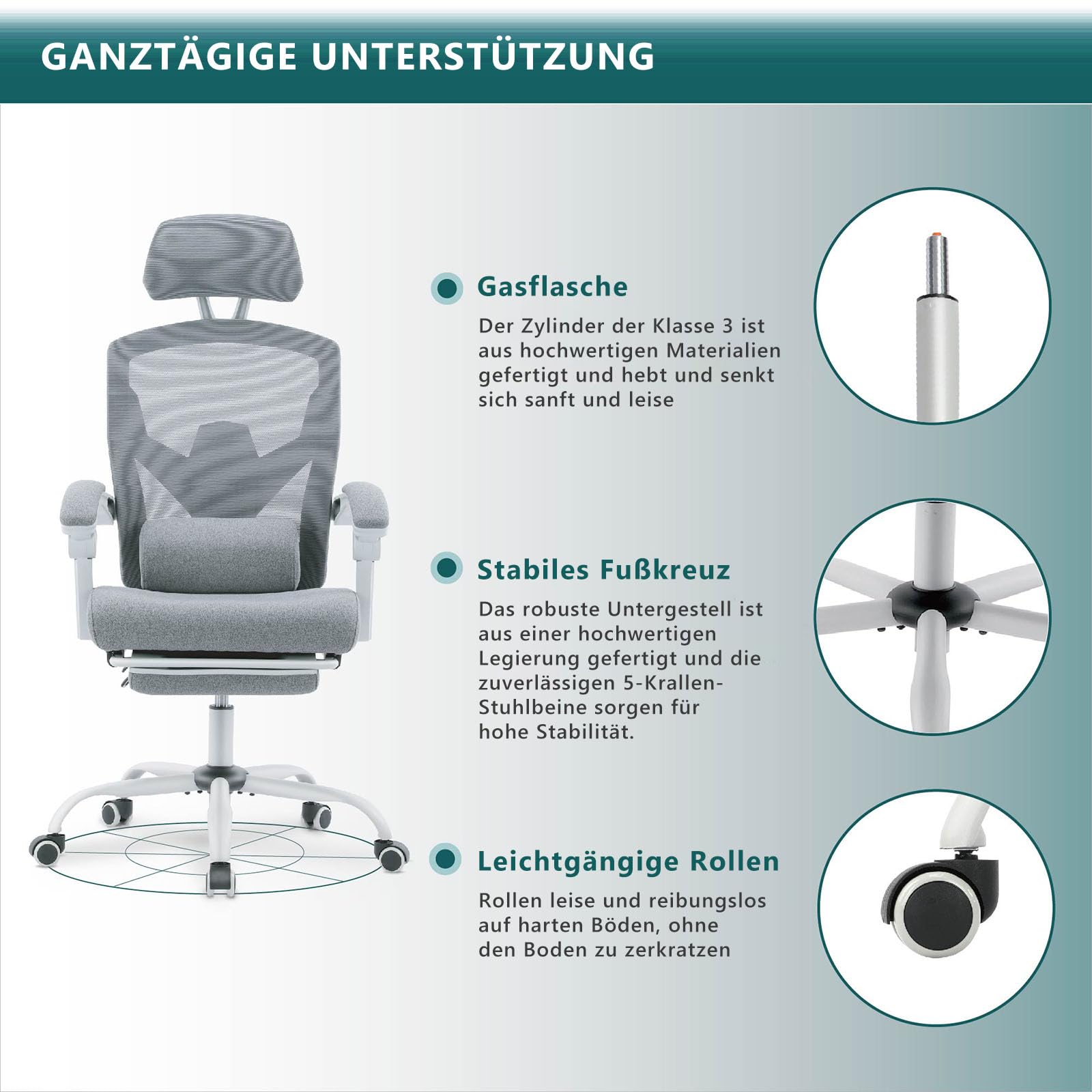 Sweetcrispy Office Computer Desk Chair, Ergonomic High-Back Mesh Rolling Work Swivel Chairs With Wheels, Comfortable Lumbar Support, Comfy Arms For Home, Bedroom, Study, Student, Grey