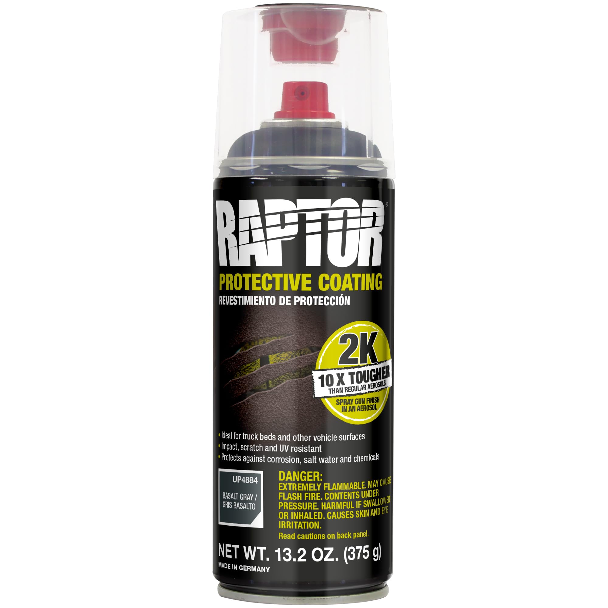 Raptor 2K Bedliner Aerosol, Protective Coating, Spray-On Truck Bed Liner, Impact, Scratch & Uv Resistant, Basalt Gray, 13.2 Oz