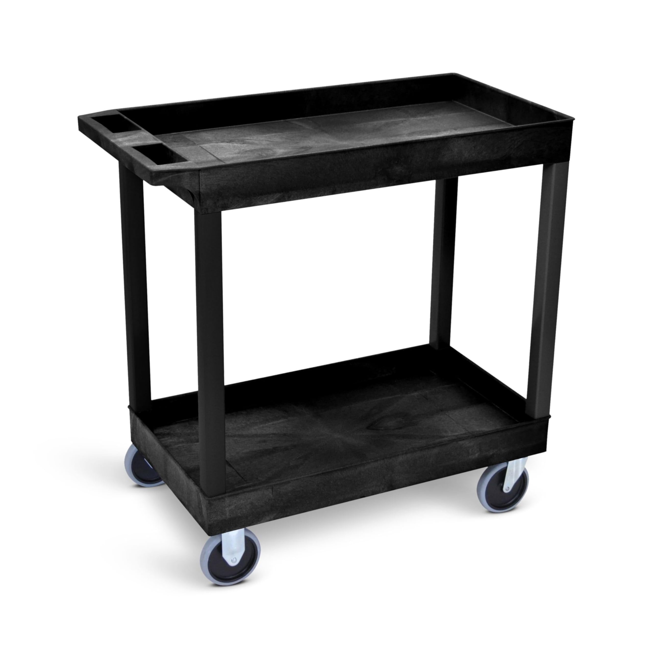 LUXOR EC11HD-B 32&quot; x 18&quot; Tub Cart - Two Shelves, Four 5&quot; Heavy-Duty Casters, Two Stationary and Two Full-Swivel with Locking Brake, 125 lbs. Capacity Per Shelf, Ergonomic Push Handle