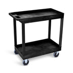 LUXOR EC11HD-B 32" x 18" Tub Cart - Two Shelves, Four 5" Heavy-Duty Casters, Two Stationary and Two Full-Swivel with Locking Brake, 125 lbs. Capacity Per Shelf, Ergonomic Push Handle