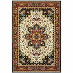 HomeRoots 509140 10 x 13 ft. Red & Ivory Oriental Power Loom Stain Resistant Rectangle Area Rug