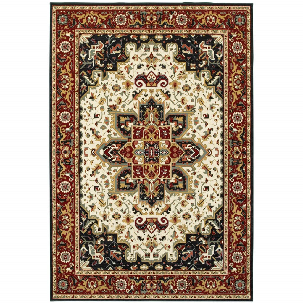HomeRoots 509138 6 x 9 ft. Oriental Power Loom Stain Resistant Area Rug Red & Ivory