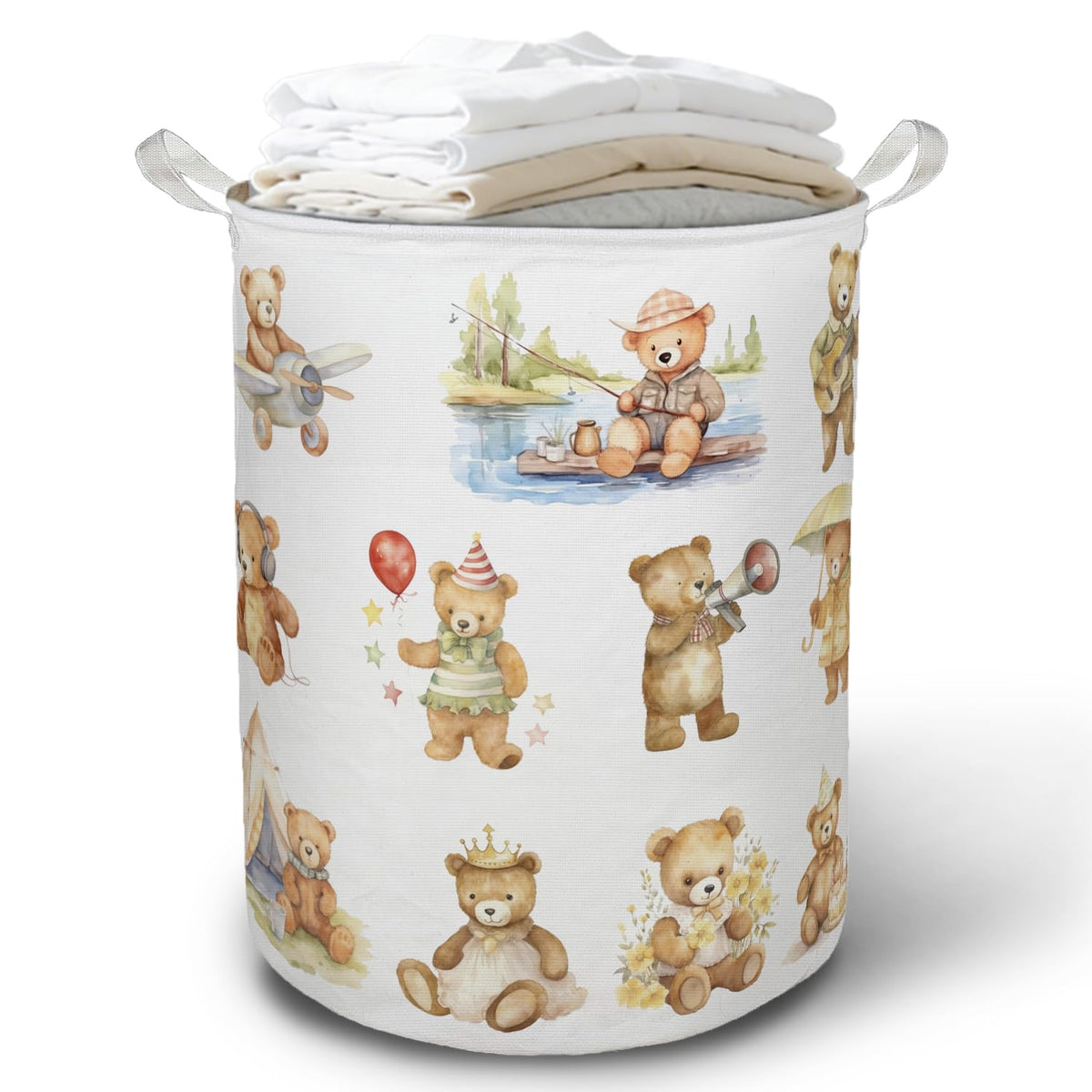 TAZSWDMM Teddy Bear Sports Laundry Basket Hamper, Bear Nursery Decor, Kids Foldable Clothes Toys Books Storage Box Bins Baskets 