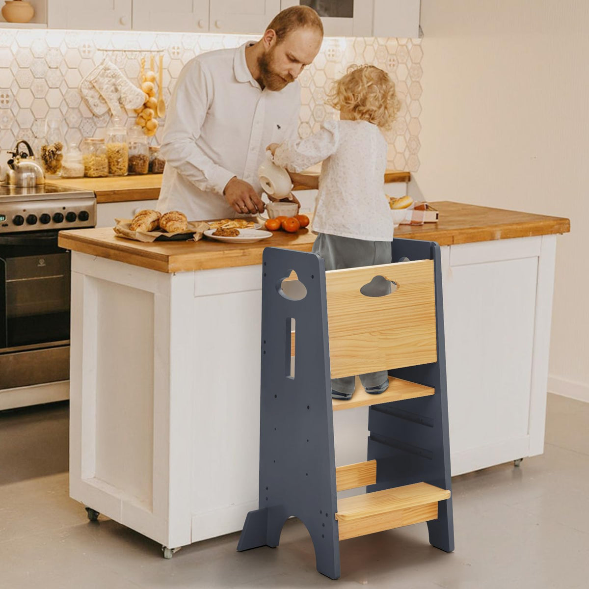 Cosyland Toddler Standing Tower Adjustable Height - Super Stable Kids Kitchen Stool Helper - 3 Levels Adjustable Wooden Toddler