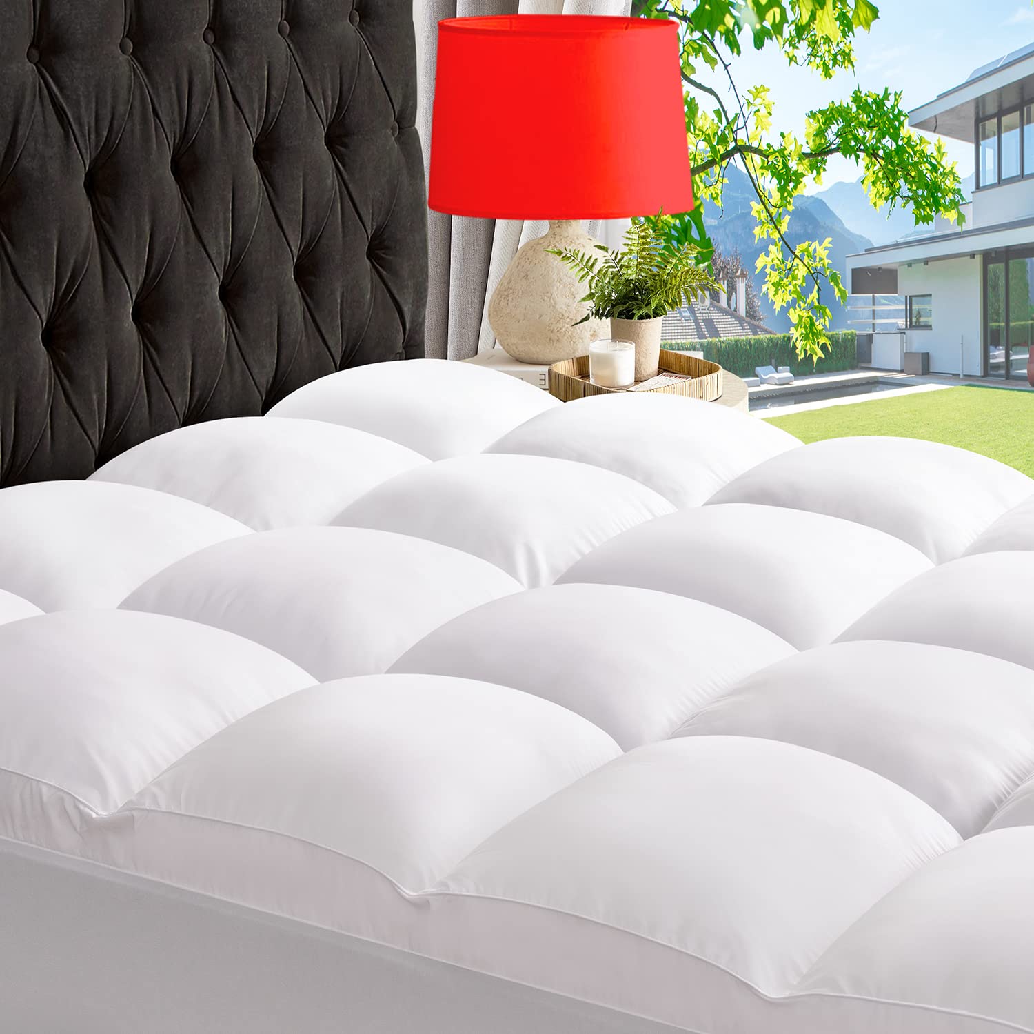 Abene Full Xl Cooling Mattress Topper For Back Pain Relief, Extra Thick Mattress Pad Pillowtop, Soft Mattress Protector Cover Wi