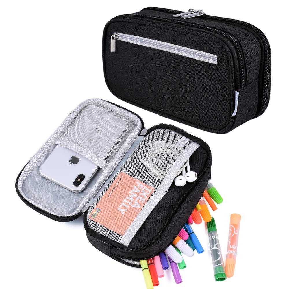 Yonzone Big Capacity Pencil Case Large Pencil Bag Pouch Pen Case Pencil Marker Holder With 3 Compartment For Stationery Desk Org