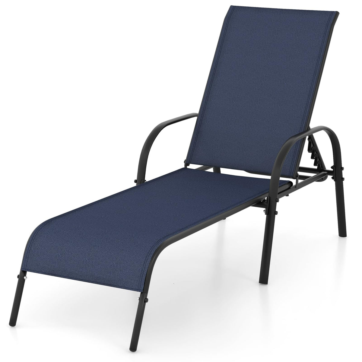 Giantex Patio Lounge Chair, Outdoor Chaise Lounge With 5 Adjustable Backrest, Sturdy Steel Frame, Sunbathing Recliner, Beach Chair, Tanning Chair For Outside, Yard, Balcony, Pool Chairs, Navy