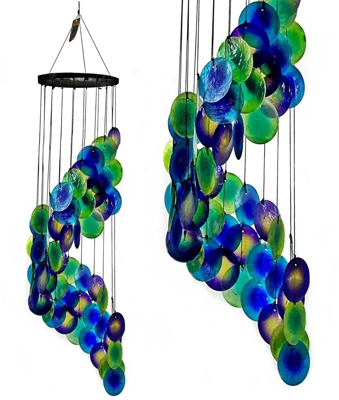Bellaa 23332 Wind Chimes Capiz Sea Glass Shells Large 27 Inch Outside Windchimes Peacock Home Decor Outdoor Garden Patio Yard La