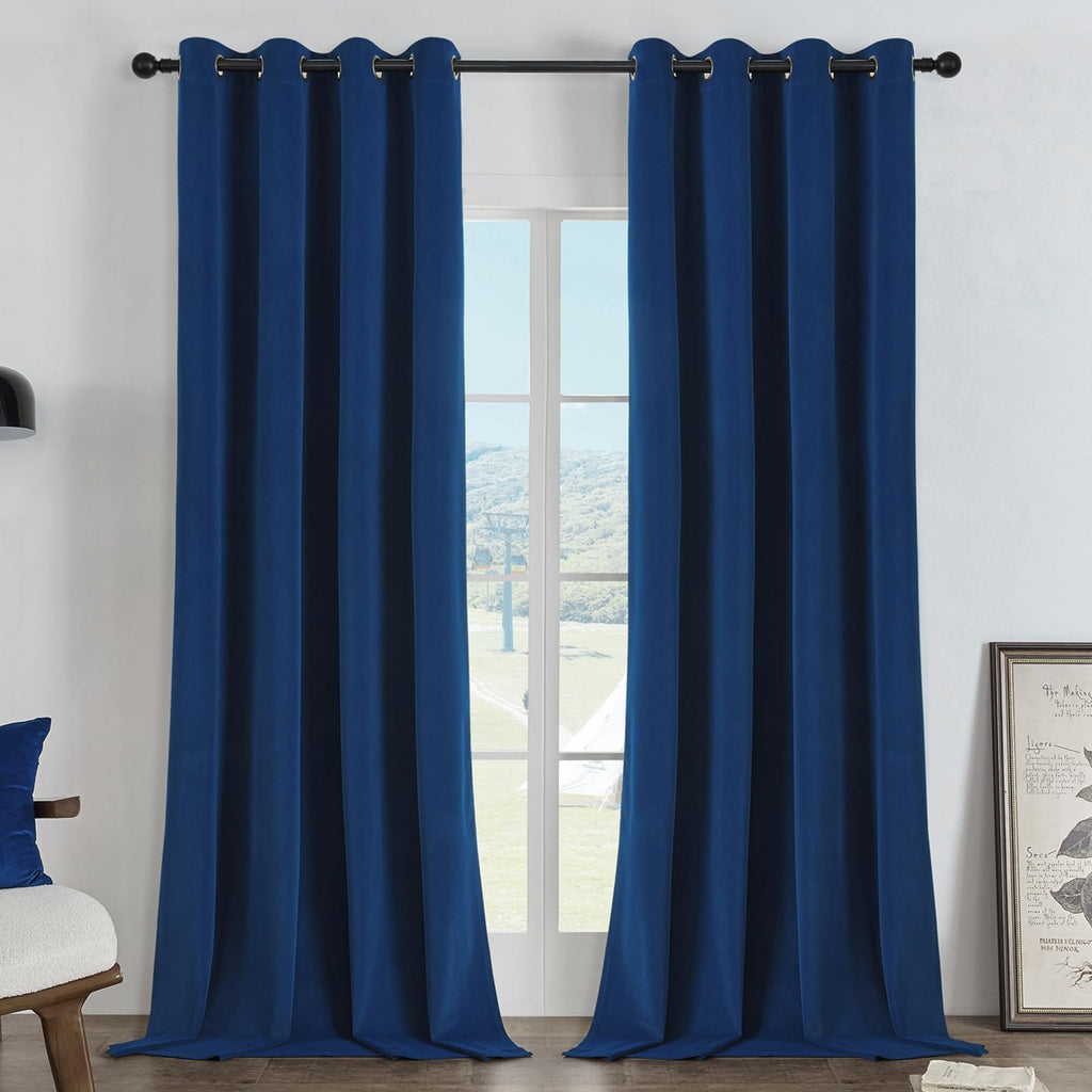Joydeco Navy Blue 100% Blackout Curtains 84 Inch Length 2 Panels Set, Black Out Curtain For Bedroom, Grommet Heavy Luxury Therma