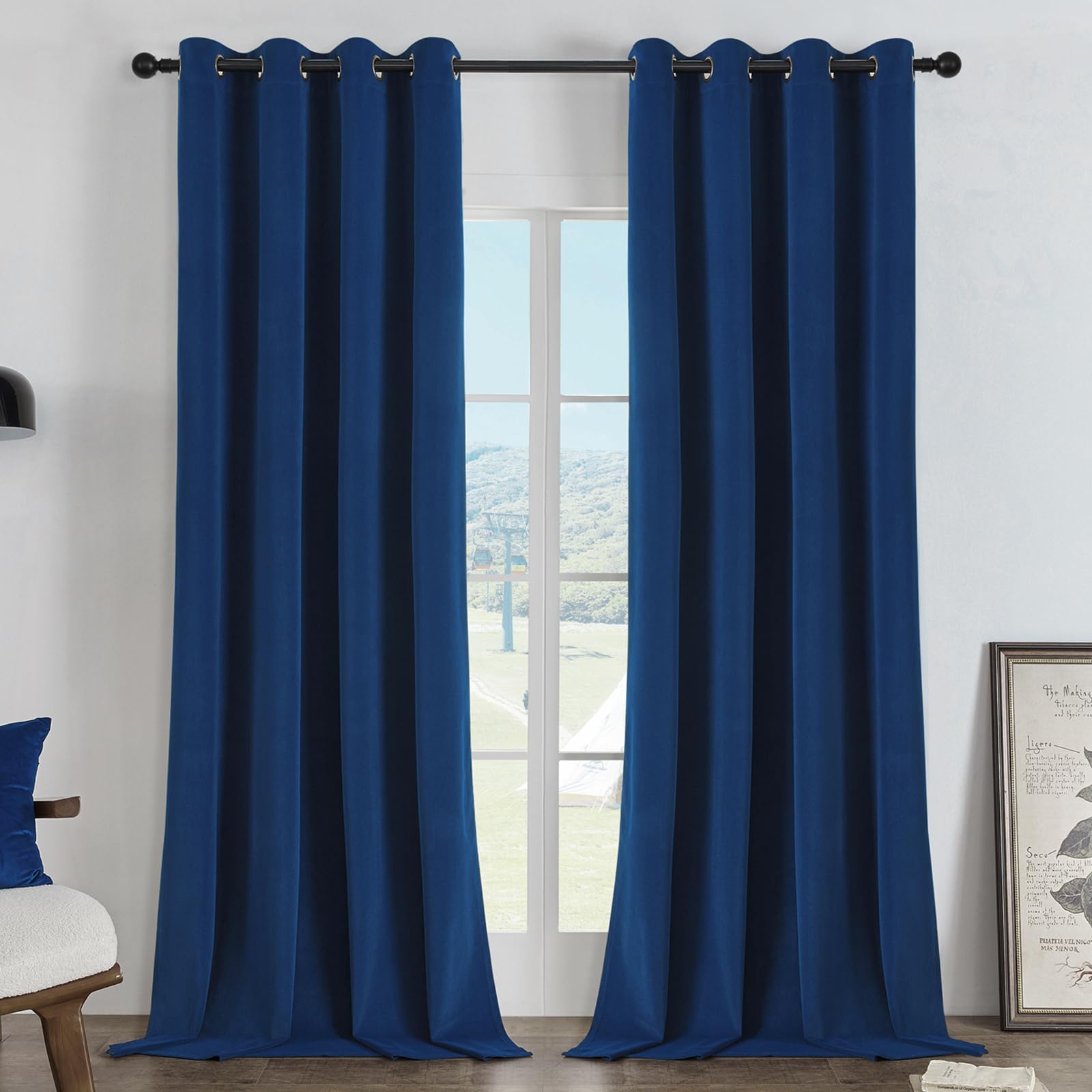 Joydeco Navy Blue 100% Blackout Curtains 72 Inch Curtains 2 Panels Set, Black Out Curtain For Bedroom, Grommet Heavy Luxury Ther