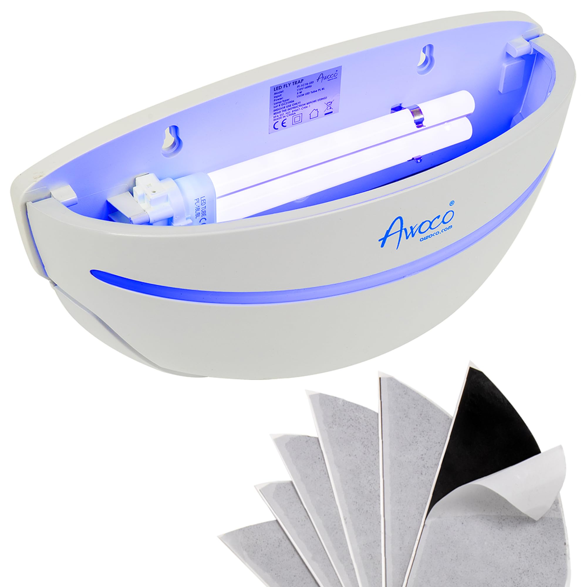 Awoco Led 5W Wall Mount Sconce Sticky Fly Trap Lamp For Capturing Flying Insects, Flies, Mosquitoes, And Moths (Fly Trap + 6 Glu