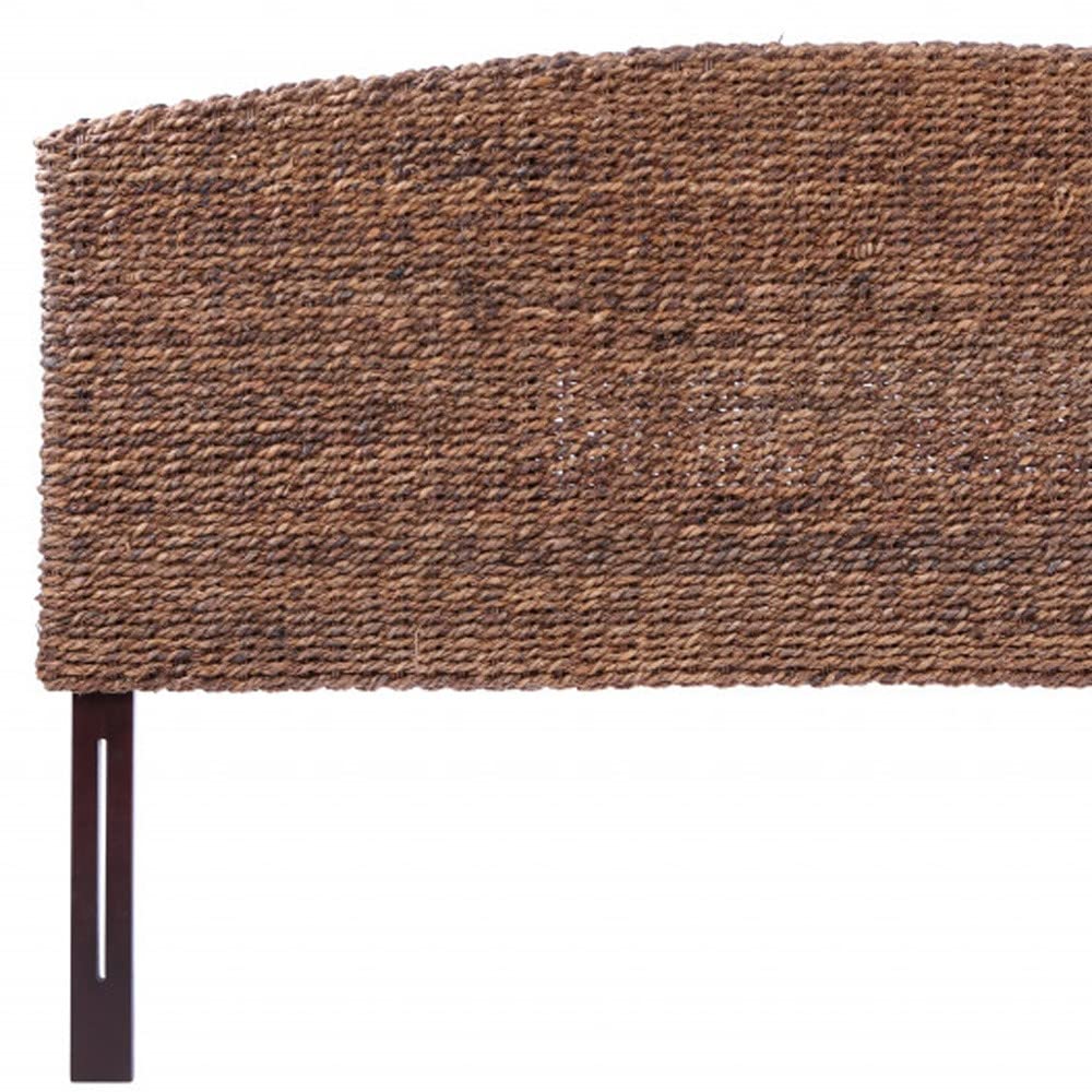 HomeRoots Brown Natural and Rustic Woven Banana Leaf Curved Queen Size Headboard