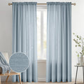 Melodieux Dusty Blue Semi Sheer Curtains 96 Inches Long For Living Room, Bedroom Faux Linen Texture Rod Pocket Privacy Sheer Dra