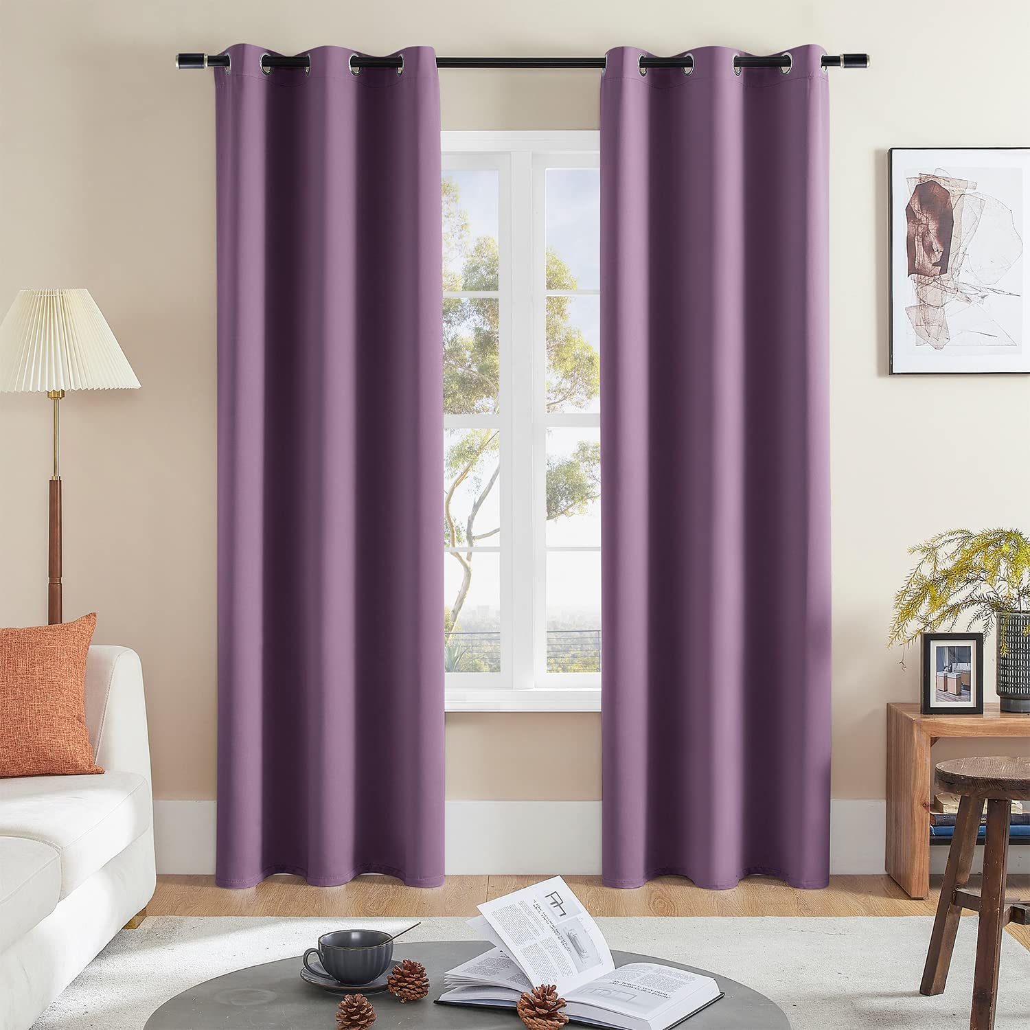 Rutterllow Blackout Curtains For Living Room, Thermal Insulated Window Drapes 2 Panels For Bedroom, Grommet Top (42X84 Inch, Pur