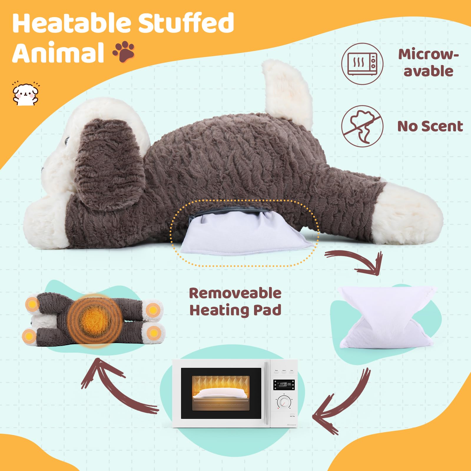 Morismos Weighted Stuffed Animal 4Lbs, Large Weighted Stuffed Dog Microwavable Plush, 24Inch Heatable Unscented Dog Throw Pillow