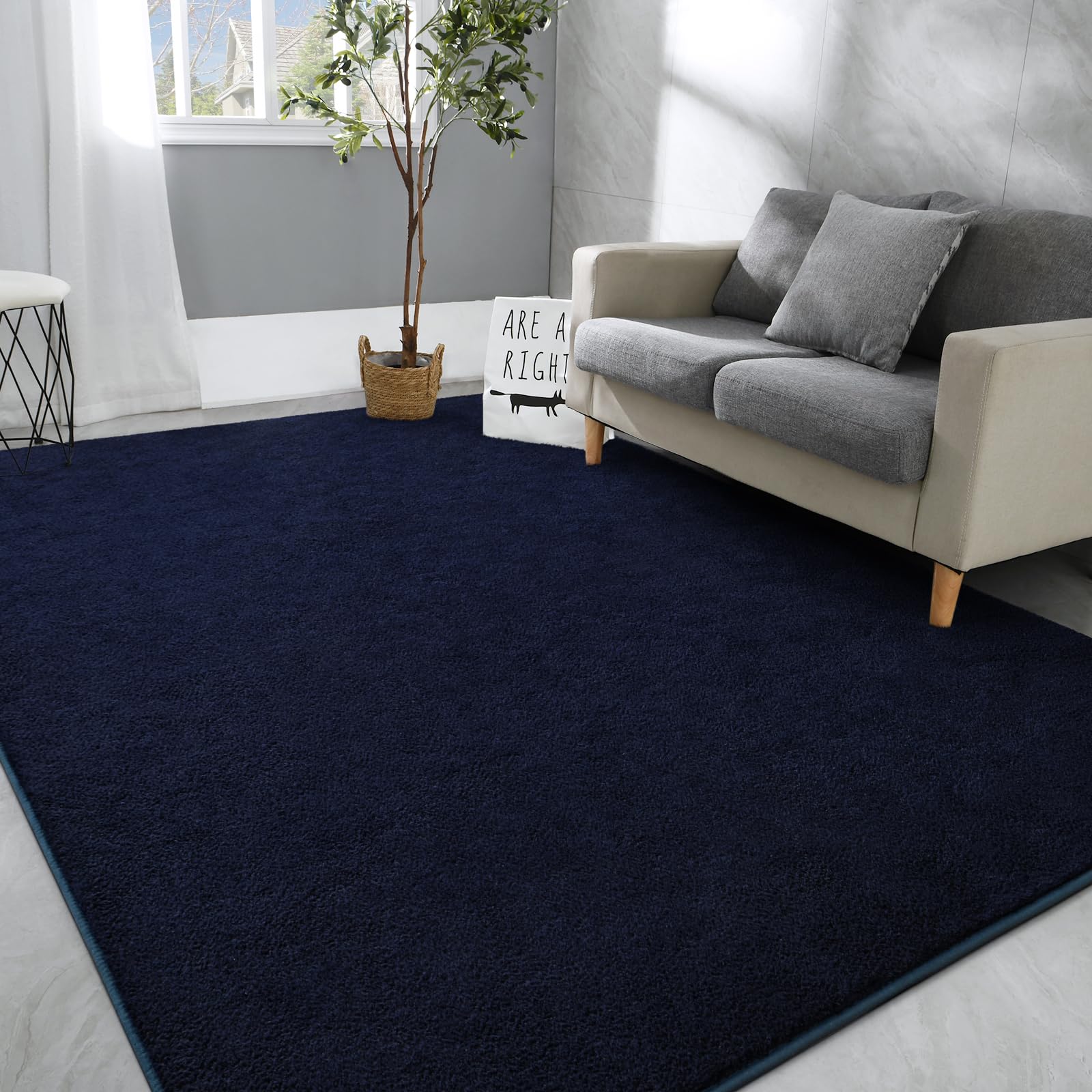 Hutha Large Area Rugs for Bedroom Living Room, 7x10 Navy Blue Solid Fluffy Super Soft Memory-Foam Furry Bedside Carpets, Modern 